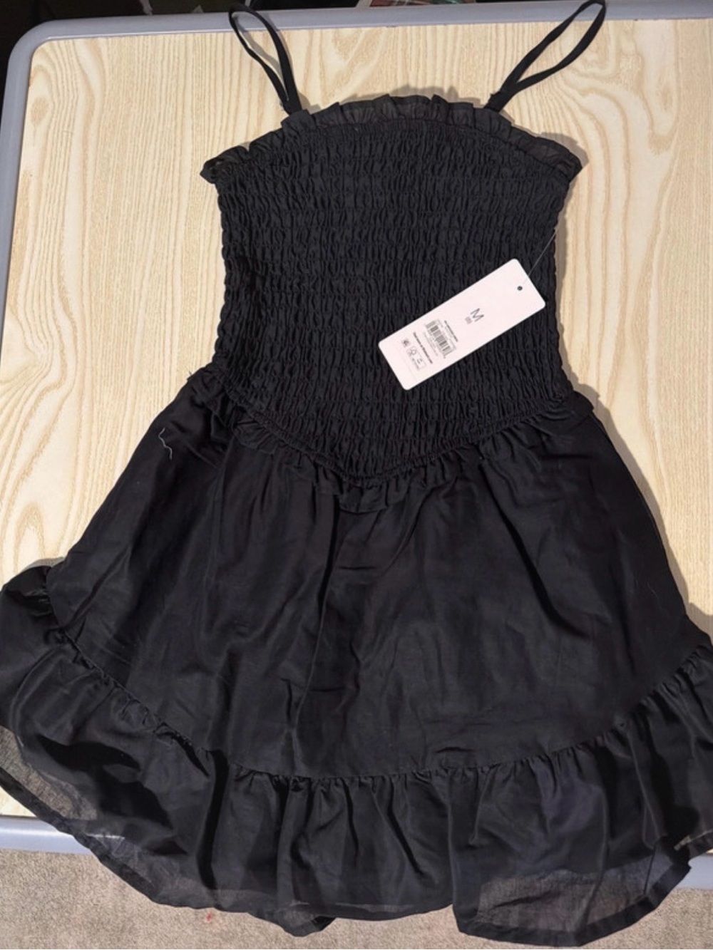 Black Smocked Sundress for Girls with Ruffle Hem